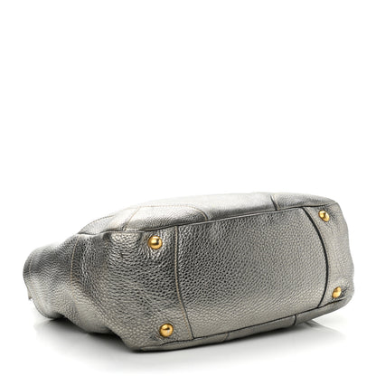 Prada Metallic Vitello Daino Side Pocket Tote Bag Acciaio 4 of 14