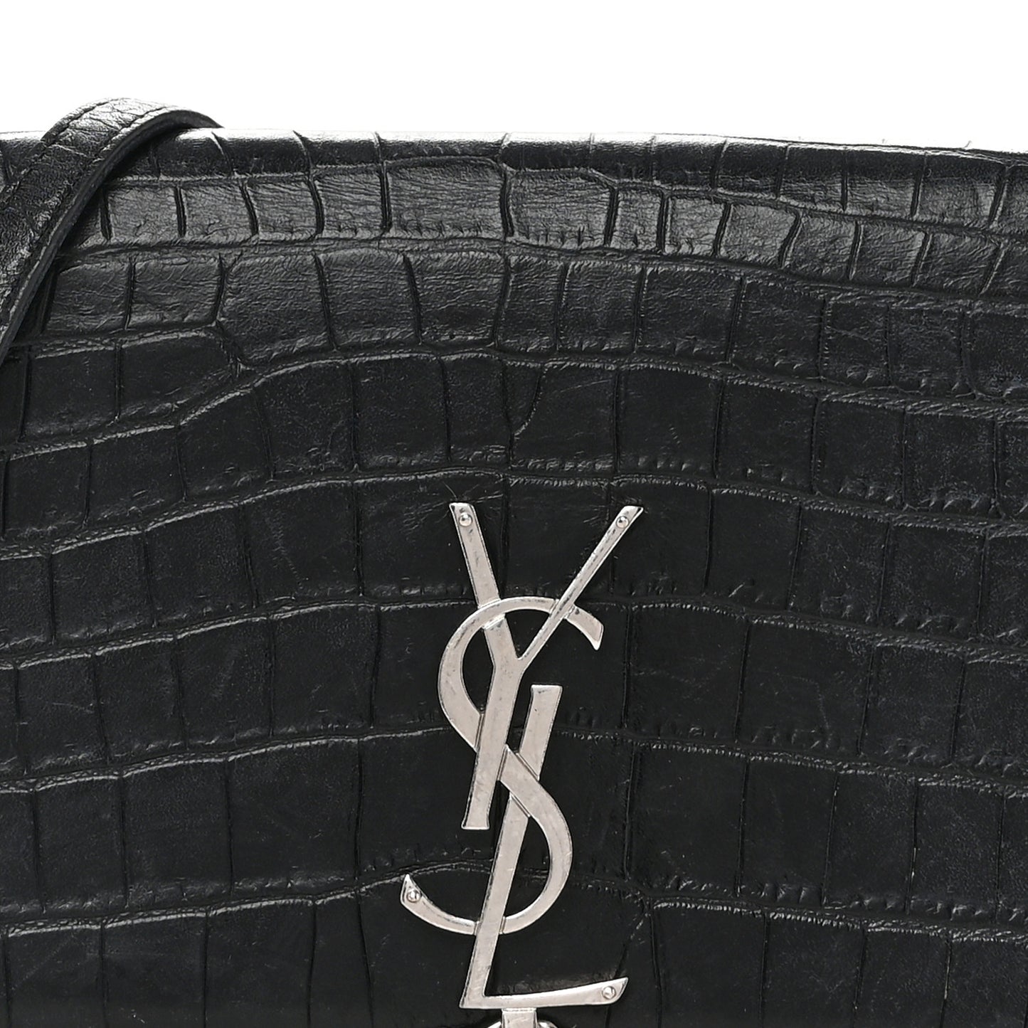 Calfskin Crocodile Embossed Kate Monogram Tassel Chain Wallet Black