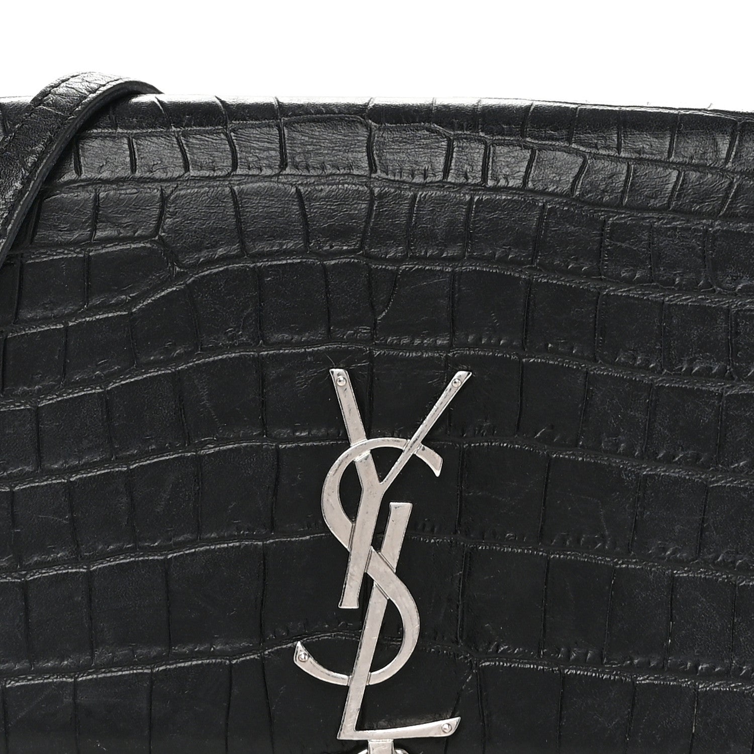 Saint Laurent Calfskin Crocodile Embossed Kate Monogram Tassel Chain Wallet Black 7 of 10