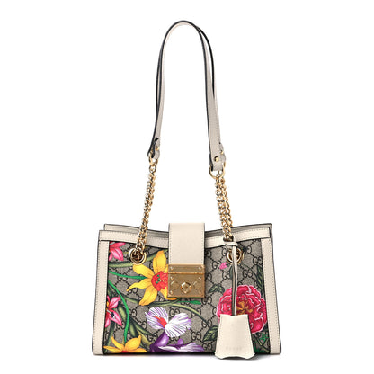 Gucci GG Supreme Monogram Flora Textured Calfskin Small Padlock Tote Beige Ebony Multicolor Mystic White 1 of 15