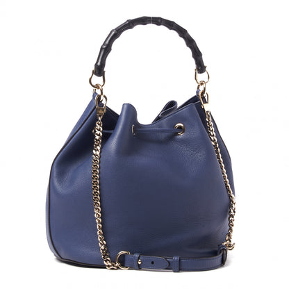 Gucci Pebbled Calfskin Miss Bamboo Bucket Bag Blue 2 of 9