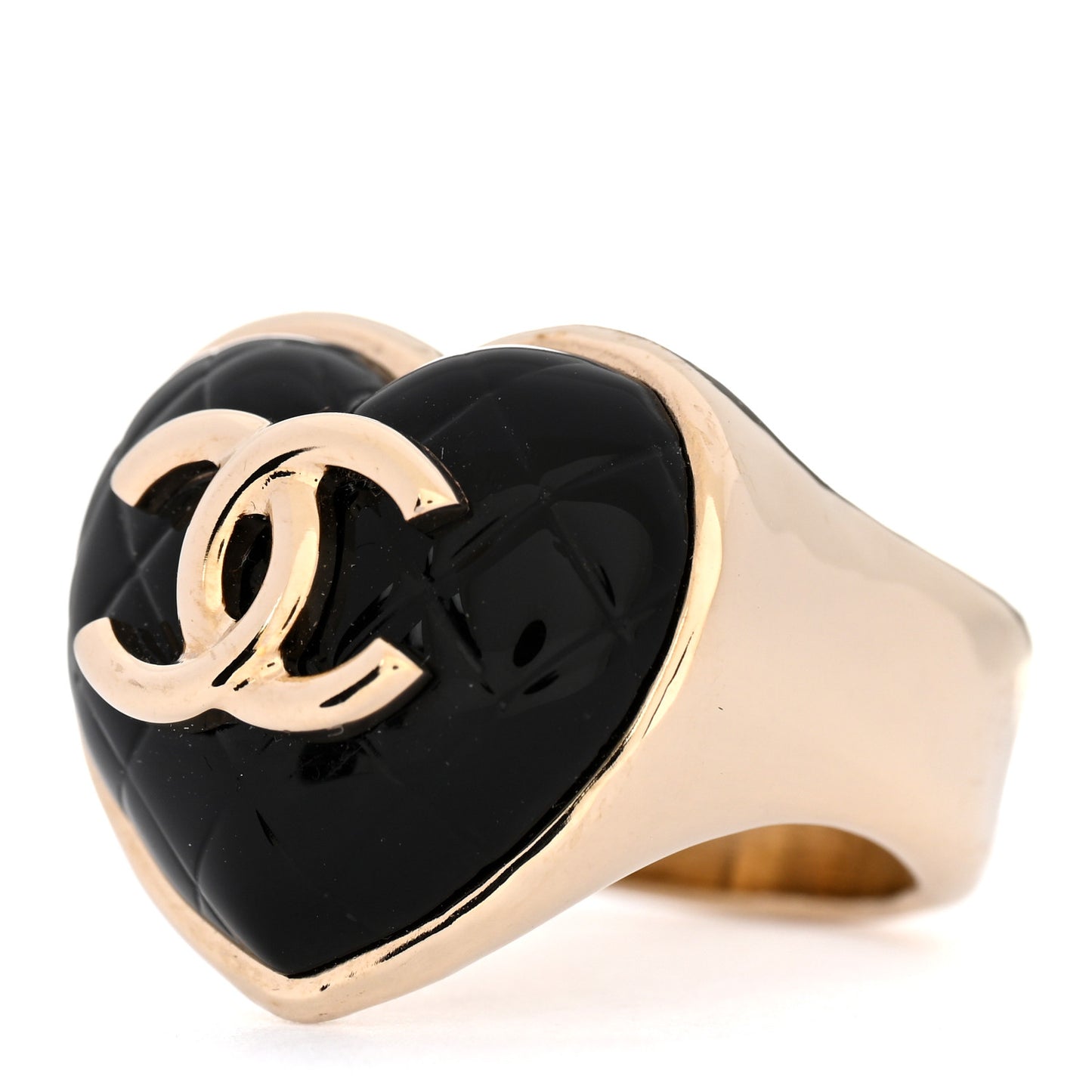 Resin CC Quilted Heart Ring 53 6.25 Gold Black