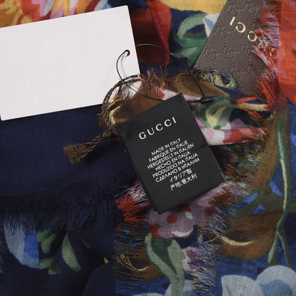 Gucci Wool Josephine Square Shawl Navy Pink 3 of 3