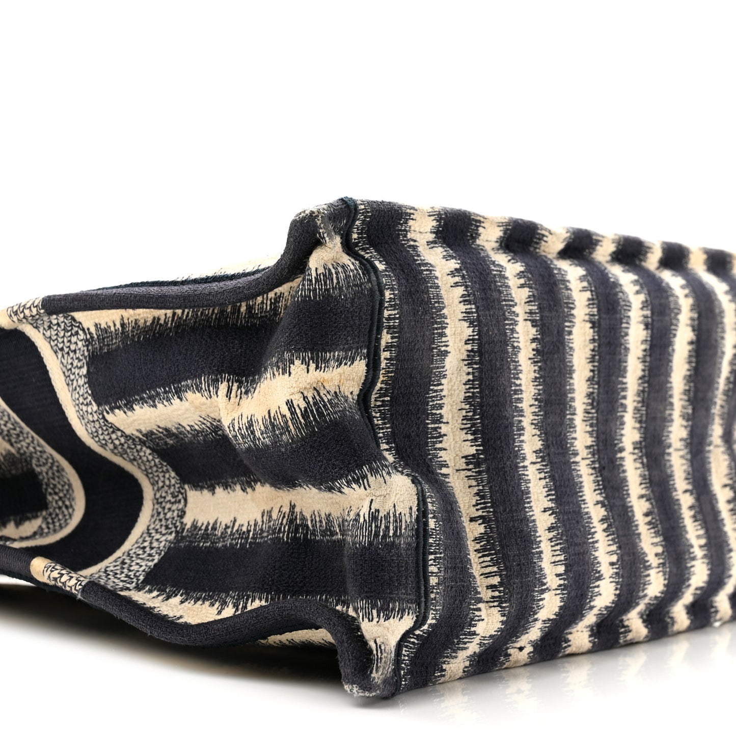 Canvas Embroidered Large Striped Book Tote Navy