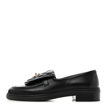 Chanel Lambskin Quilted CC Turnlock Loafers 37.5 Black 1 of 9