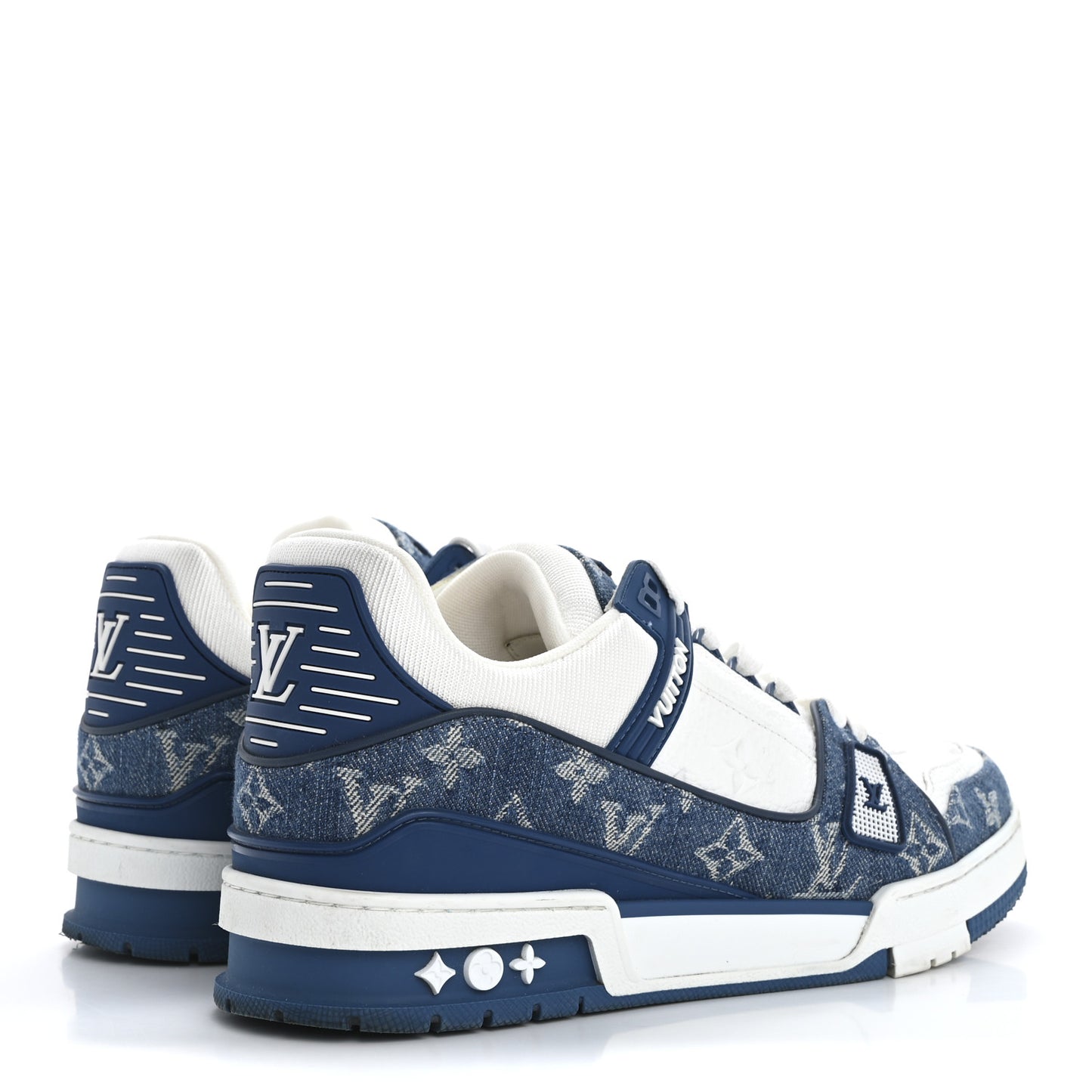 Calfskin Embossed Monogram Denim Mens LV Trainer Sneakers 7.5 Blue