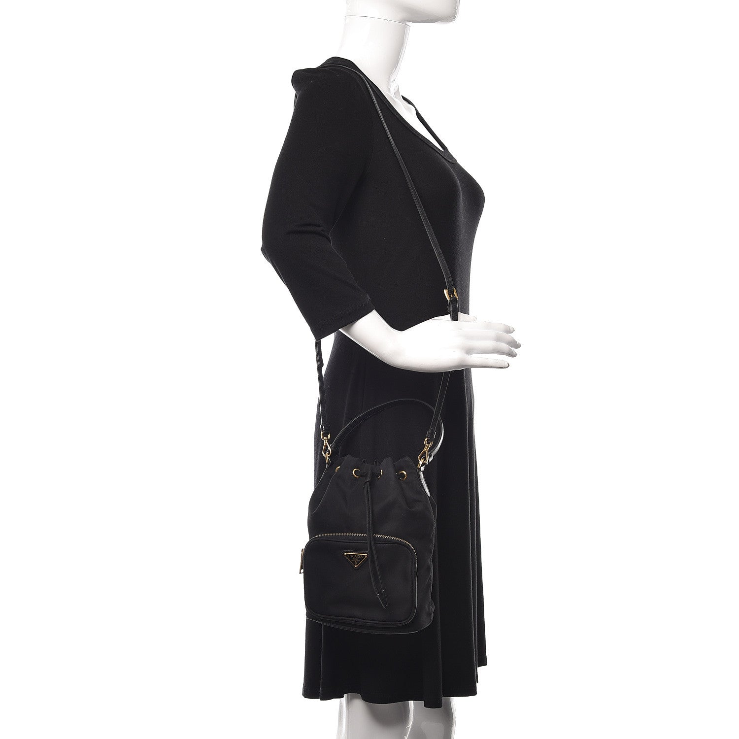 Prada Saffiano Tessuto Nylon Mini Bucket Crossbody Bag Black 2 of 9