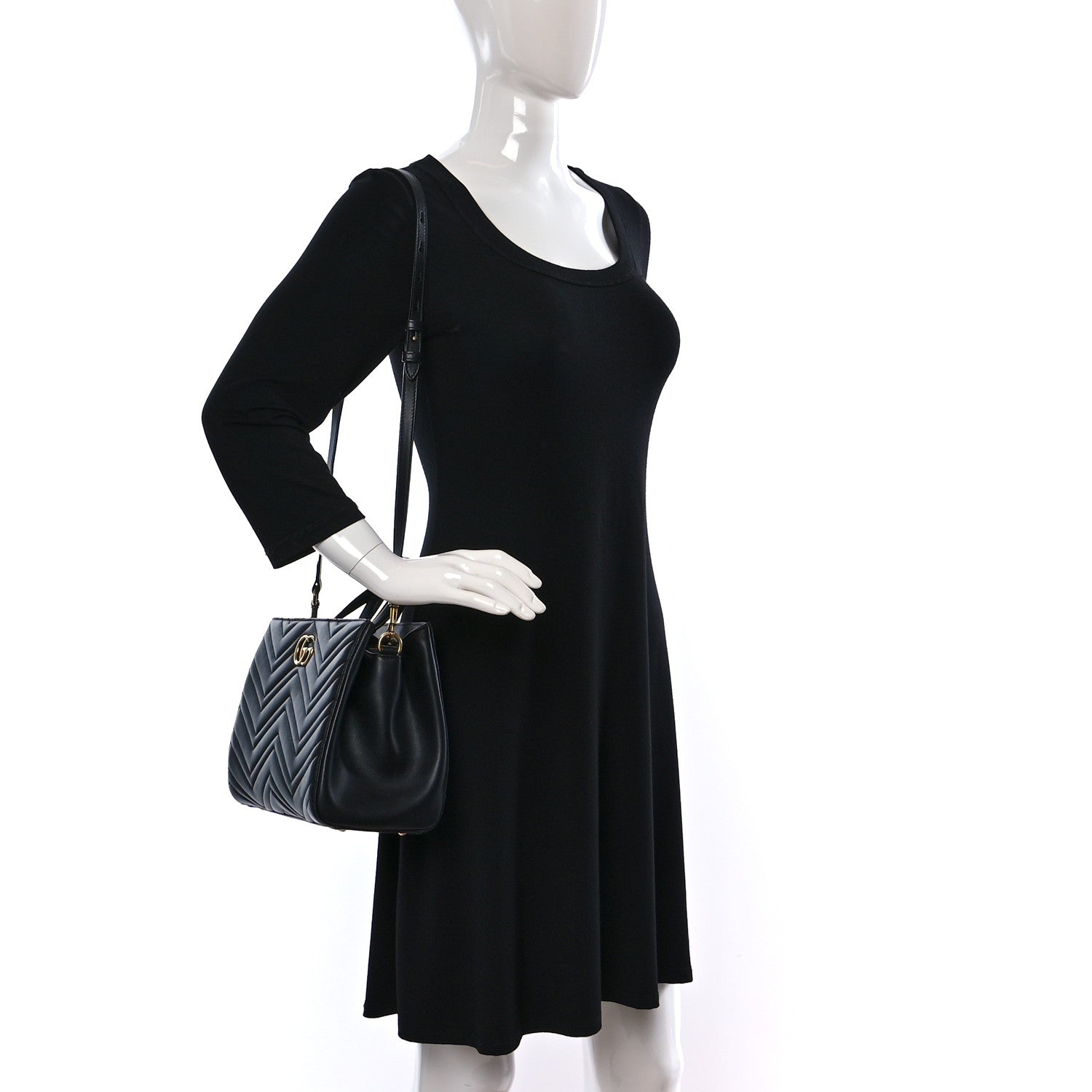 Gucci Calfskin Matelasse Small GG Marmont Tote Black 2 of 11