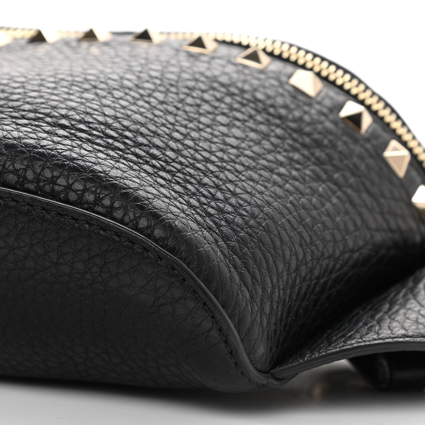Grainy Calfskin Rockstud Belt Bag Black