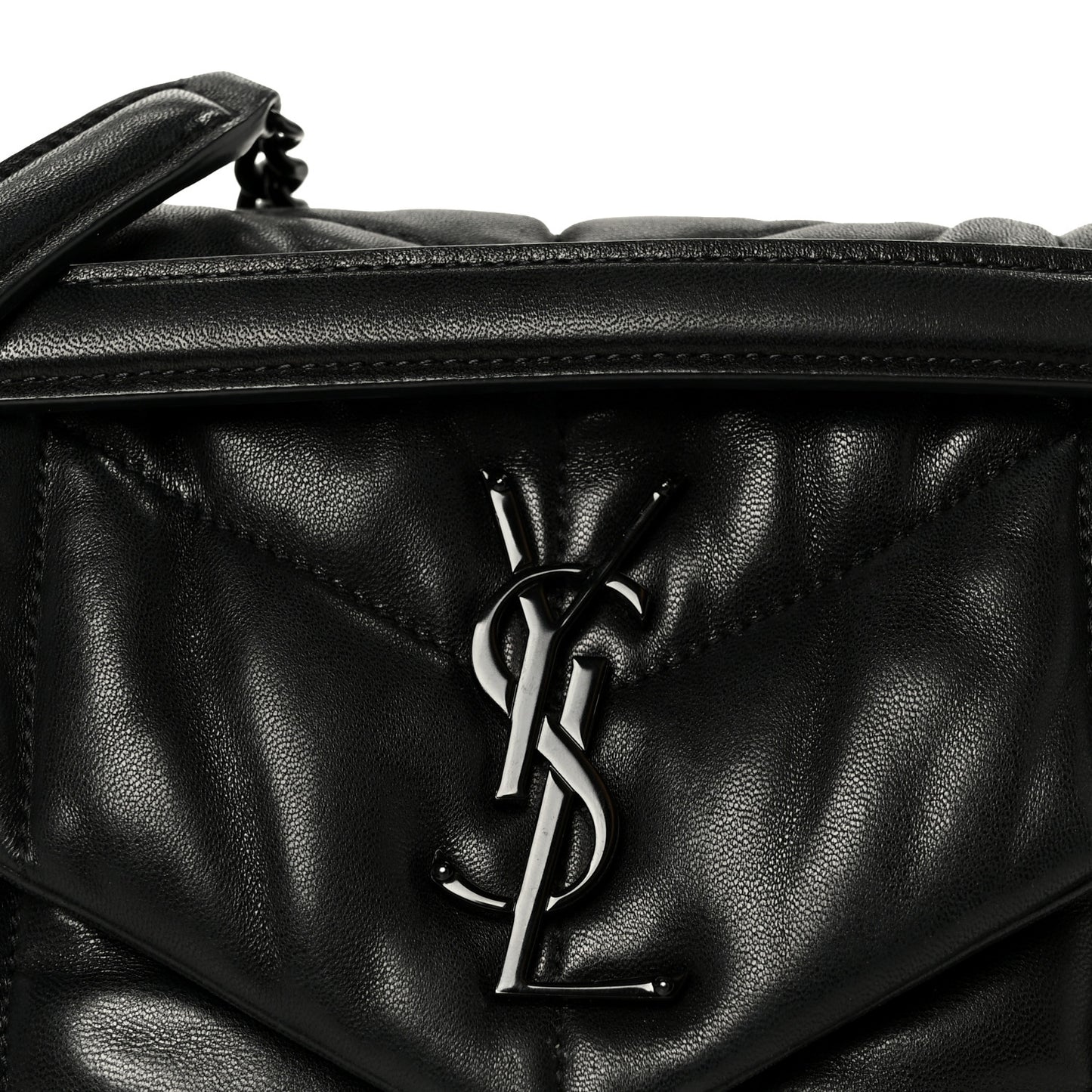 Lambskin Quilted Monogram Monochrome Small Loulou Puffer Chain Satchel Black