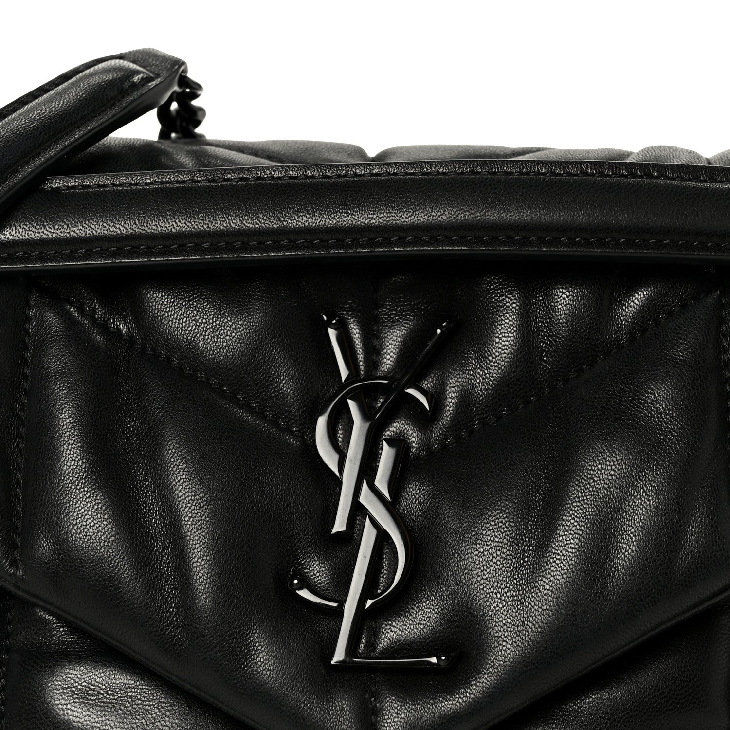Saint Laurent Lambskin Quilted Monogram Monochrome Small Loulou Puffer Chain Satchel Black 9 of 11