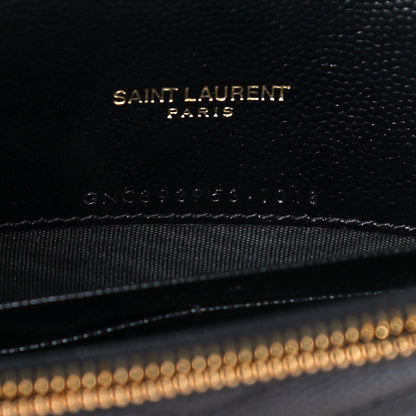 Saint Laurent Grain De Poudre Matelasse Chevron Monogram Envelope Chain Wallet Black 6 of 14