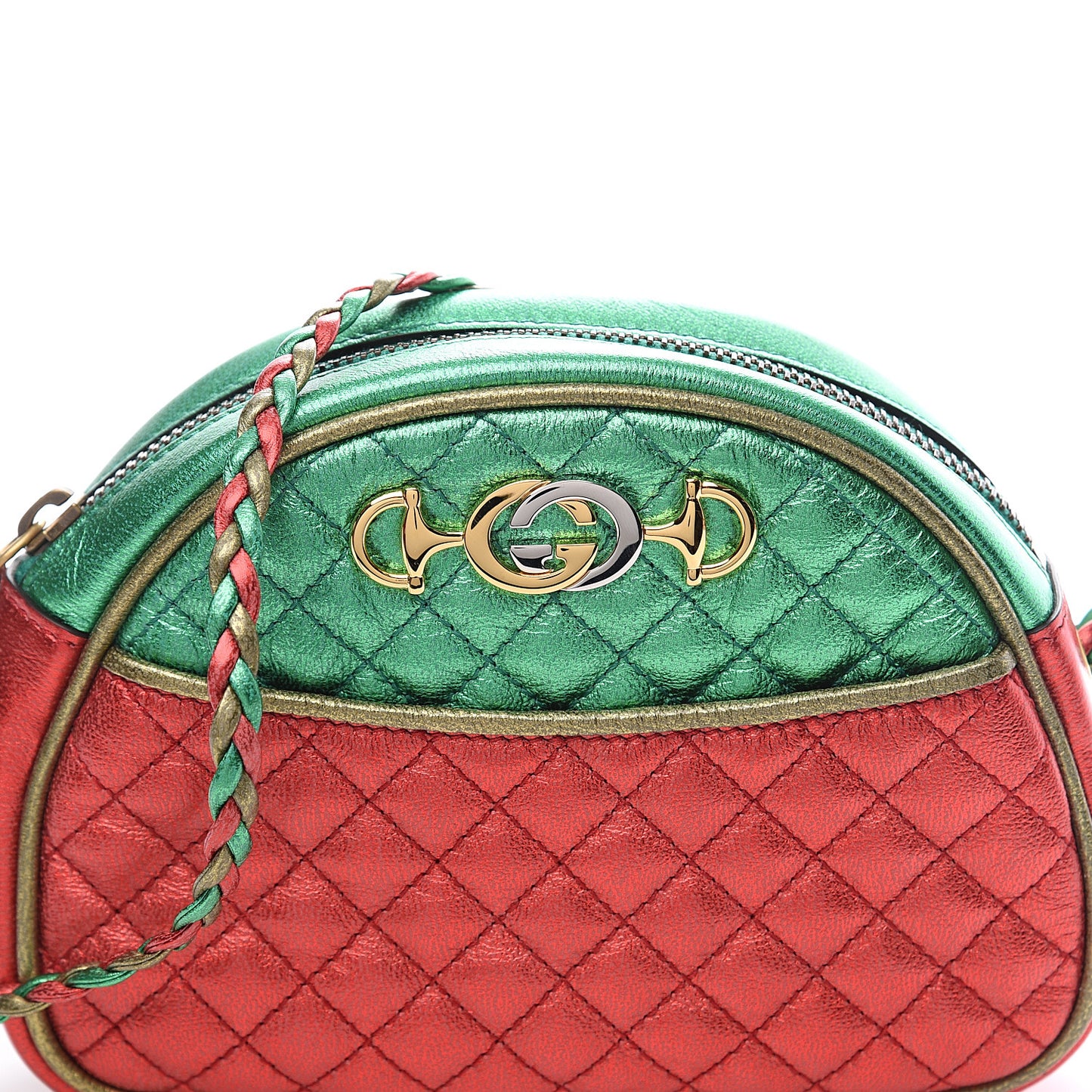 Laminated Nappa Trapuntata Mini Zumi Dome Shoulder Bag Rosso Jasmine Green Rame