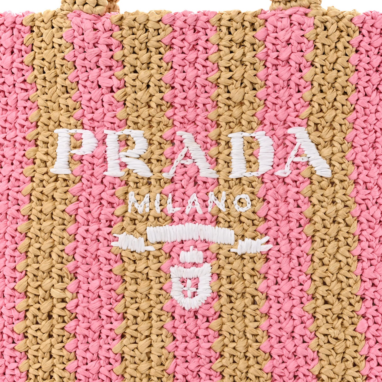 Yarn Raffia Effect Crochet Striped Small Logo Tote Naturale Petalo
