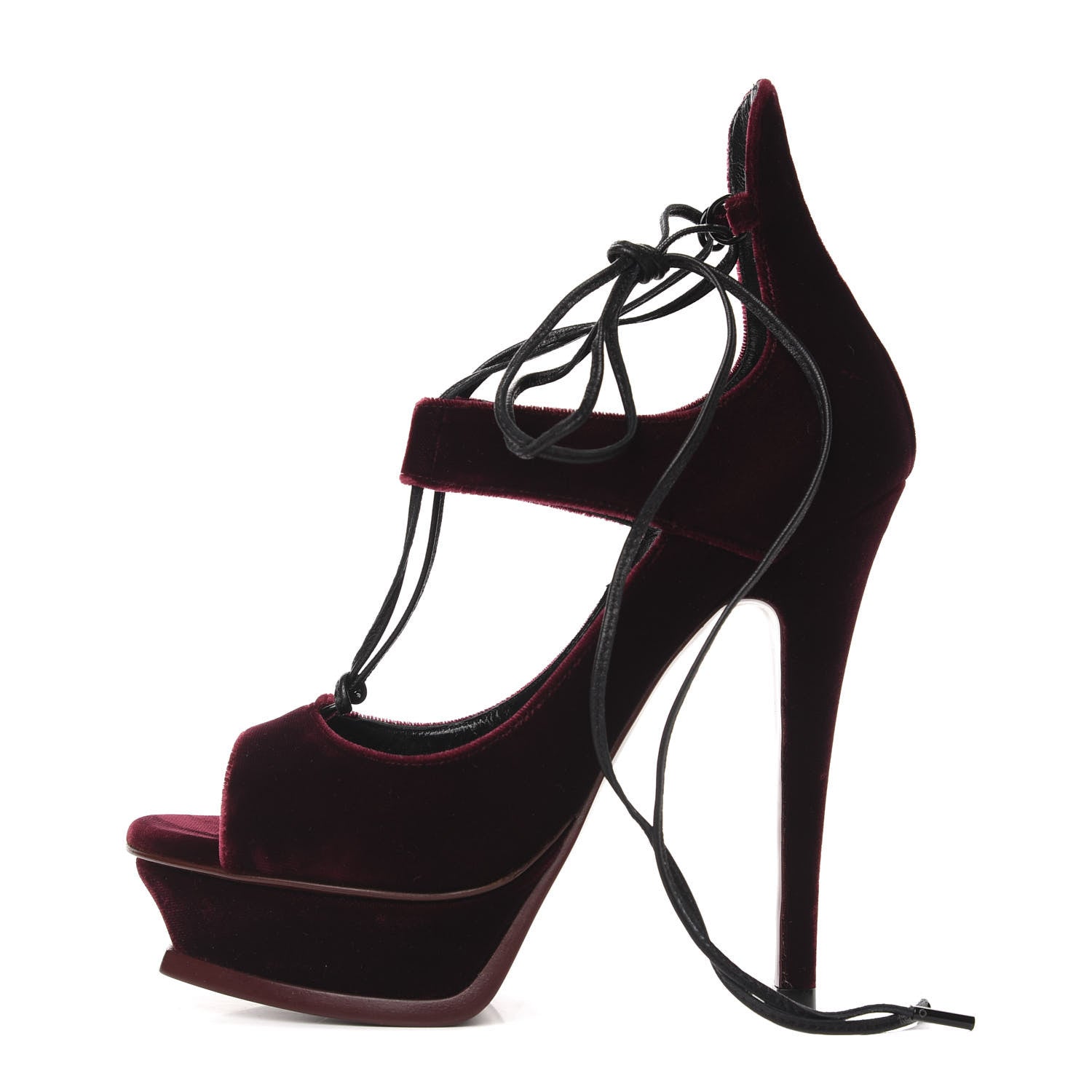 Saint Laurent Velluto Master Lace Up Tribute 105 Platform Sandals 36.5 Burgundy 1 of 13