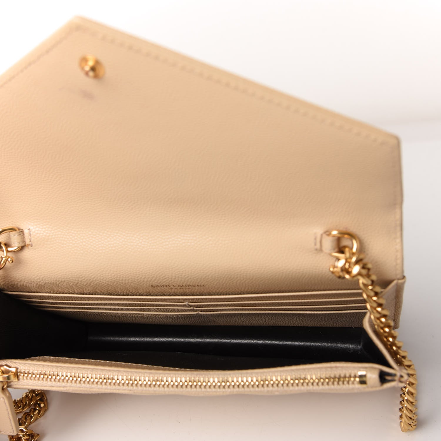Saint Laurent Grain De Poudre Matelasse Chevron Monogram Envelope Chain Wallet Nude Powder 5 of 10