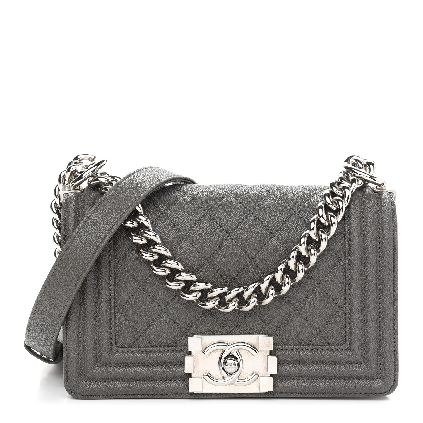 Caviar Quilted Small Boy Flap Grey
