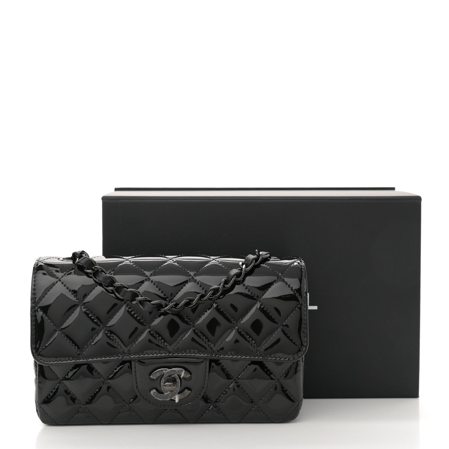 Chanel Patent Calfskin Quilted Mini Rectangular Flap So Black 11 of 11