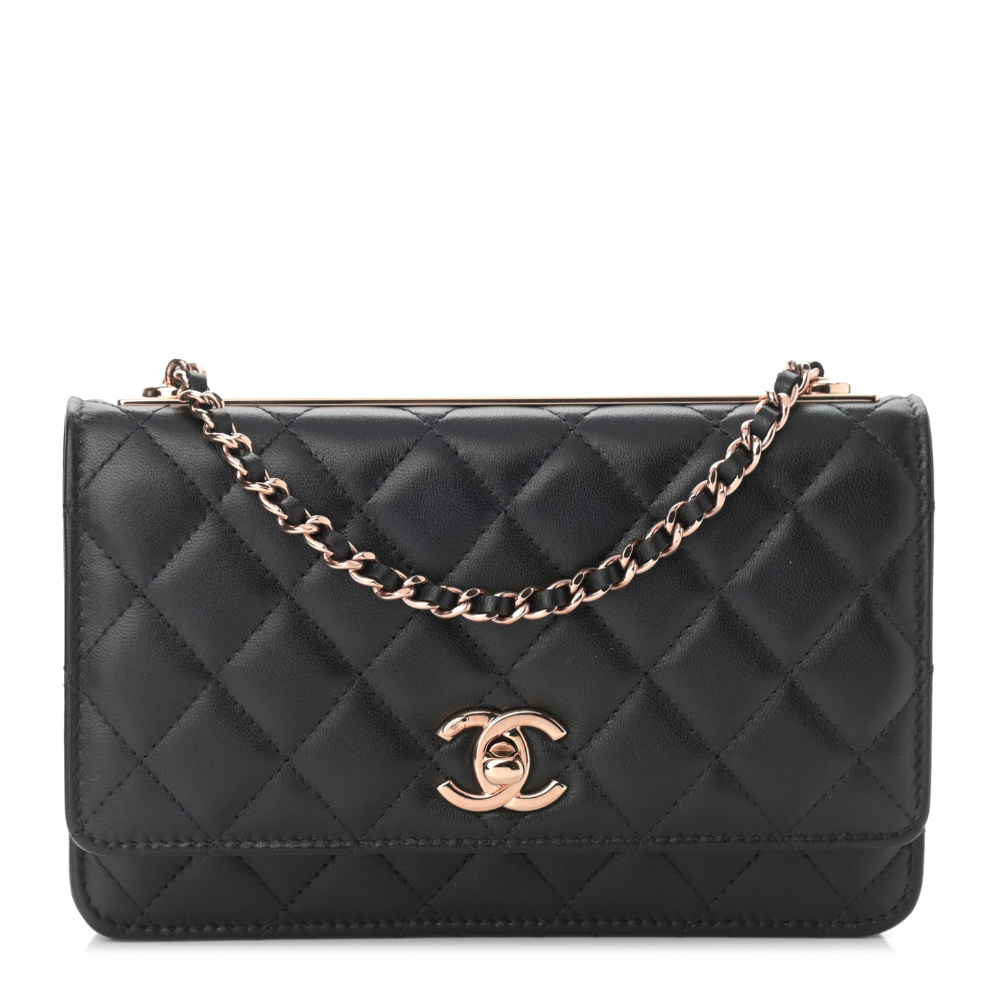 Lambskin Quilted Trendy CC Wallet On Chain WOC Black
