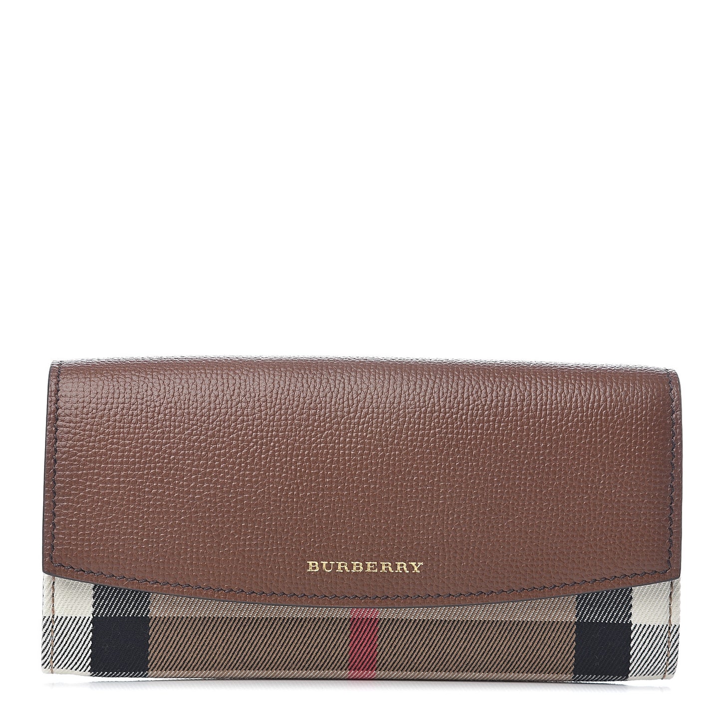 Horseshoe Calfskin House Check Porter Continental Wallet Tan