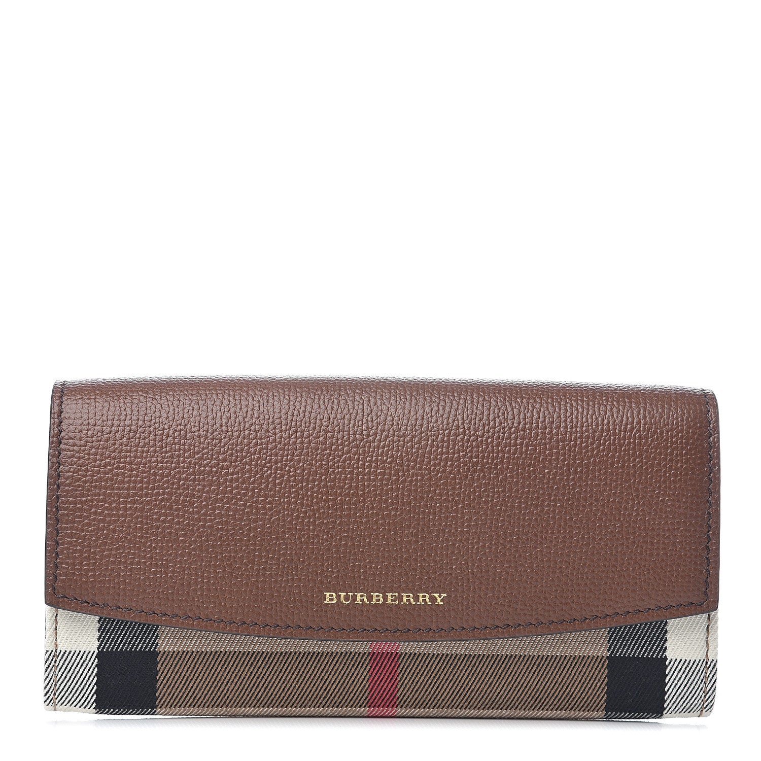 Burberry Horseshoe Calfskin House Check Porter Continental Wallet Tan 1 of 5