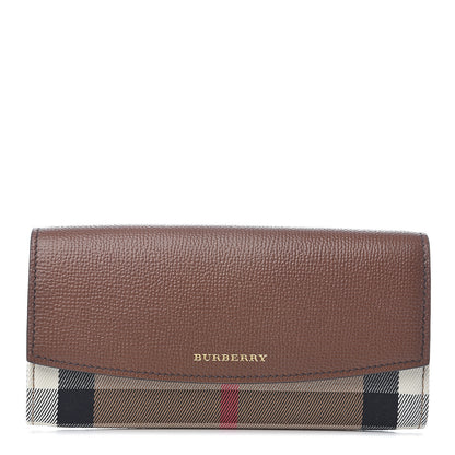 Burberry Horseshoe Calfskin House Check Porter Continental Wallet Tan 1 of 5
