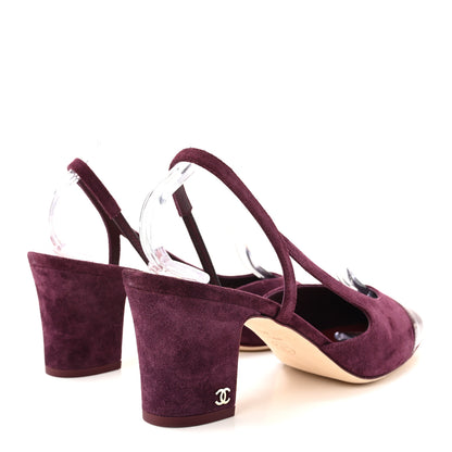Chanel Suede Patent Cap Toe CC Slingback Pumps 40.5 Burgundy 5 of 10