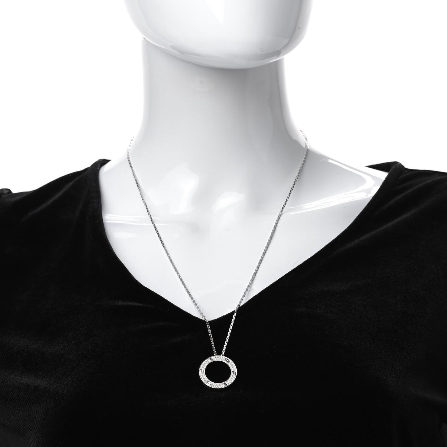 18K White Gold Diamond LOVE Paved Necklace