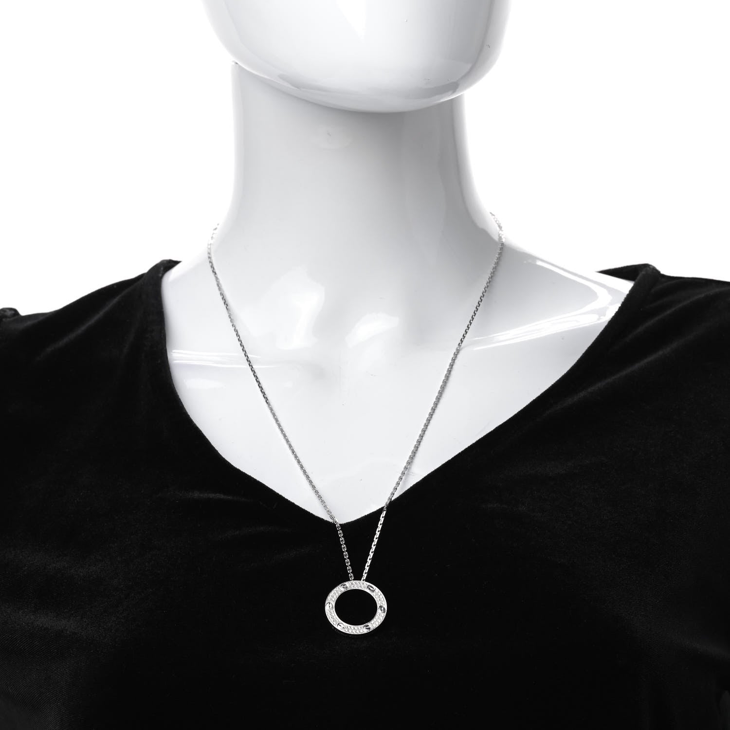Cartier 18K White Gold Diamond LOVE Paved Necklace 2 of 7