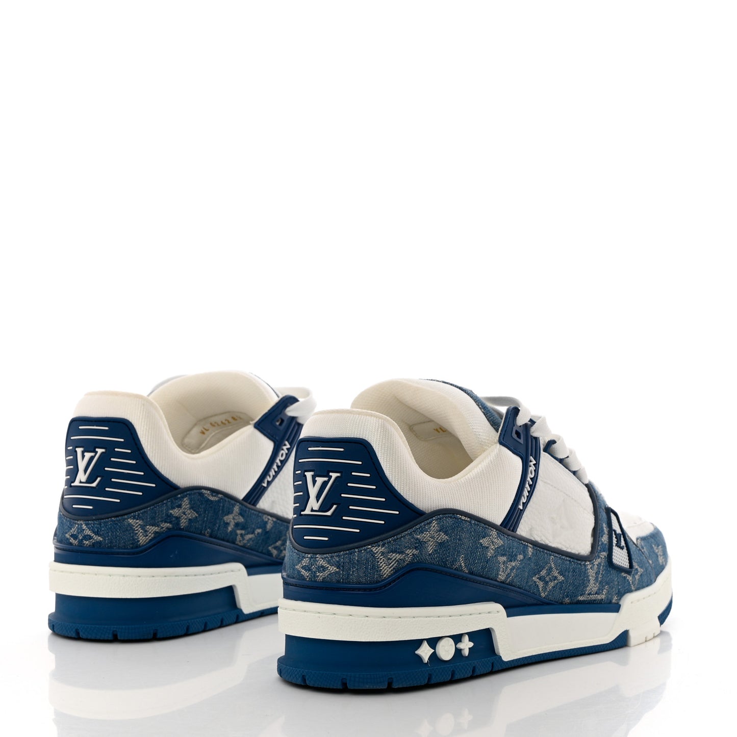 Calfskin Embossed Monogram Denim Mens LV Trainer Sneakers 8.5Blue