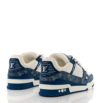 Louis Vuitton Calfskin Embossed Monogram Denim Mens LV Trainer Sneakers 8.5Blue 4 of 8