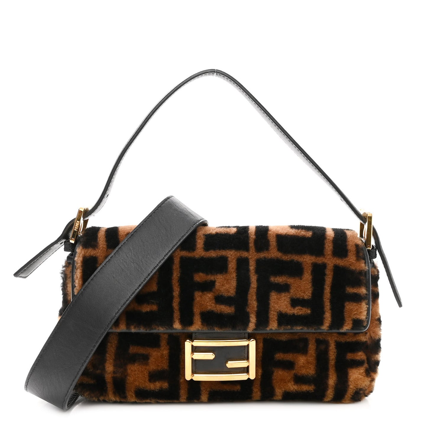 Shearling Vitello Dolce Macro FF 1974 Baguette Tobacco Black