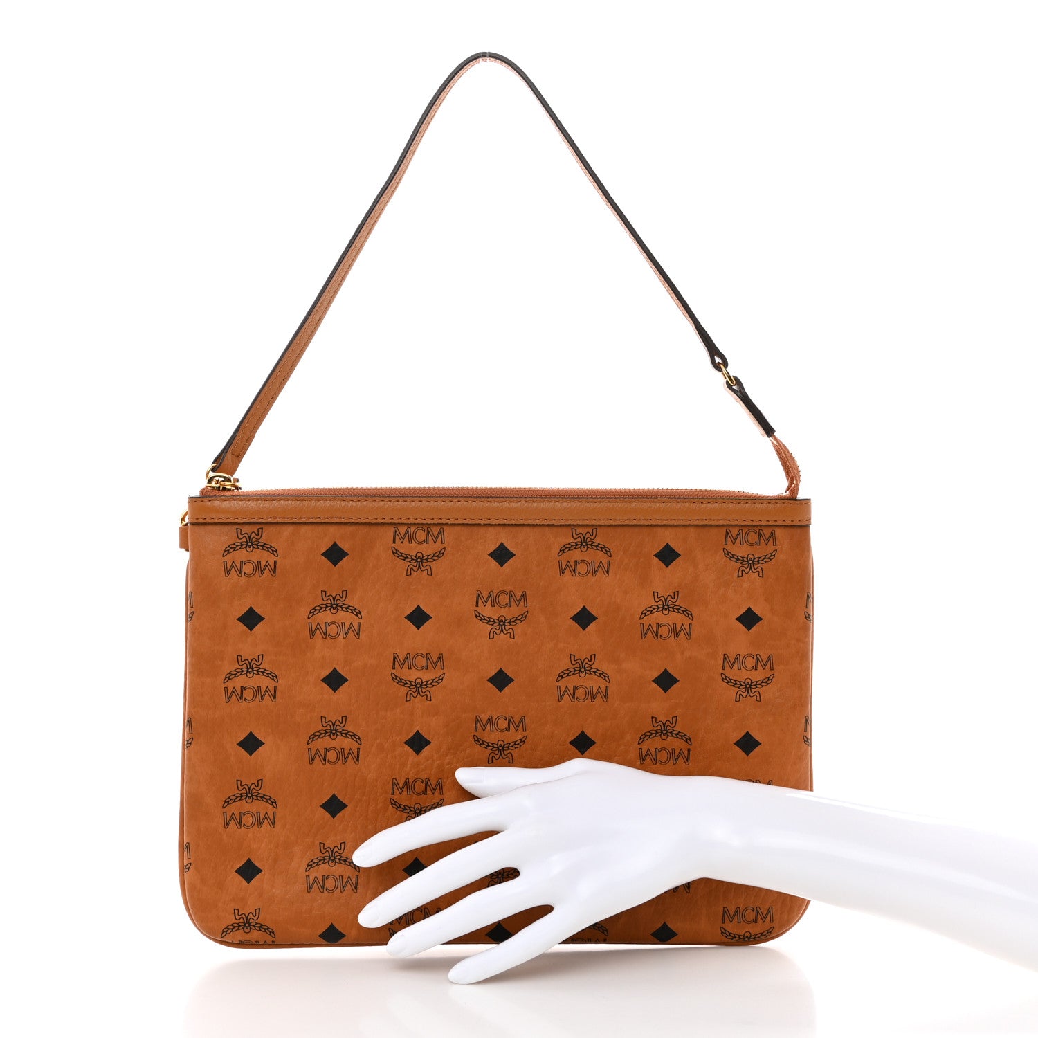 MCM Visetos Liz Shopper Tote Pouch Cognac 2 of 7