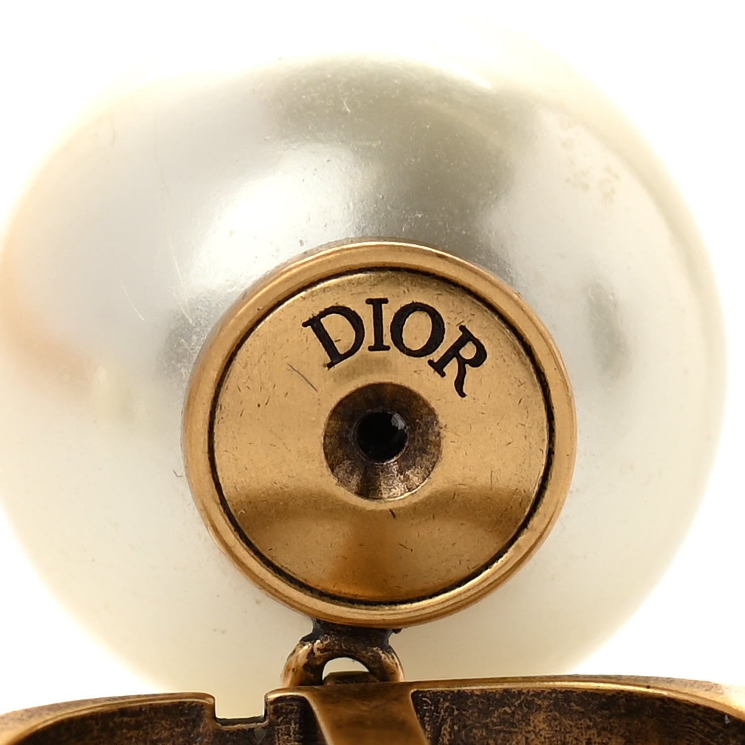 Christian Dior Pearl Logo Drop Earrings Gold 4 of 4