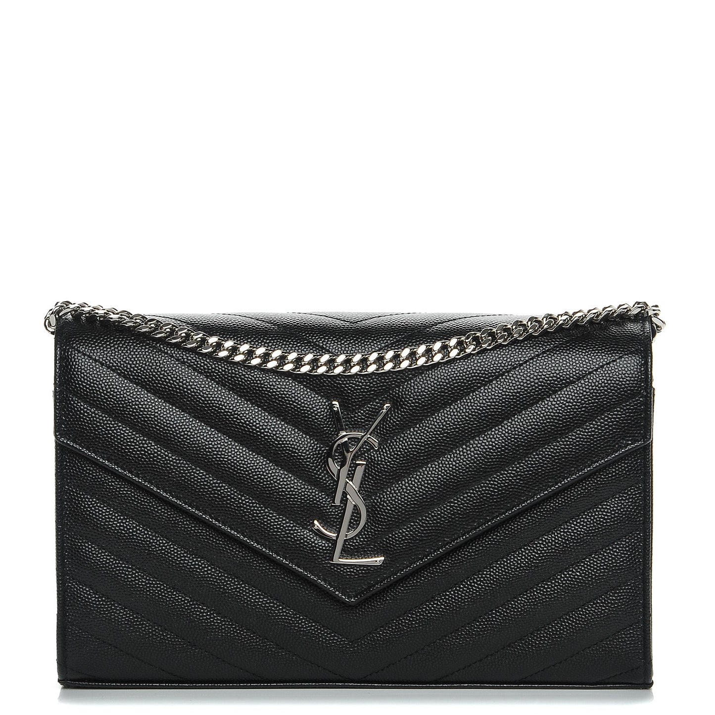 Grain De Poudre Matelasse Chevron Monogram Chain Wallet Black