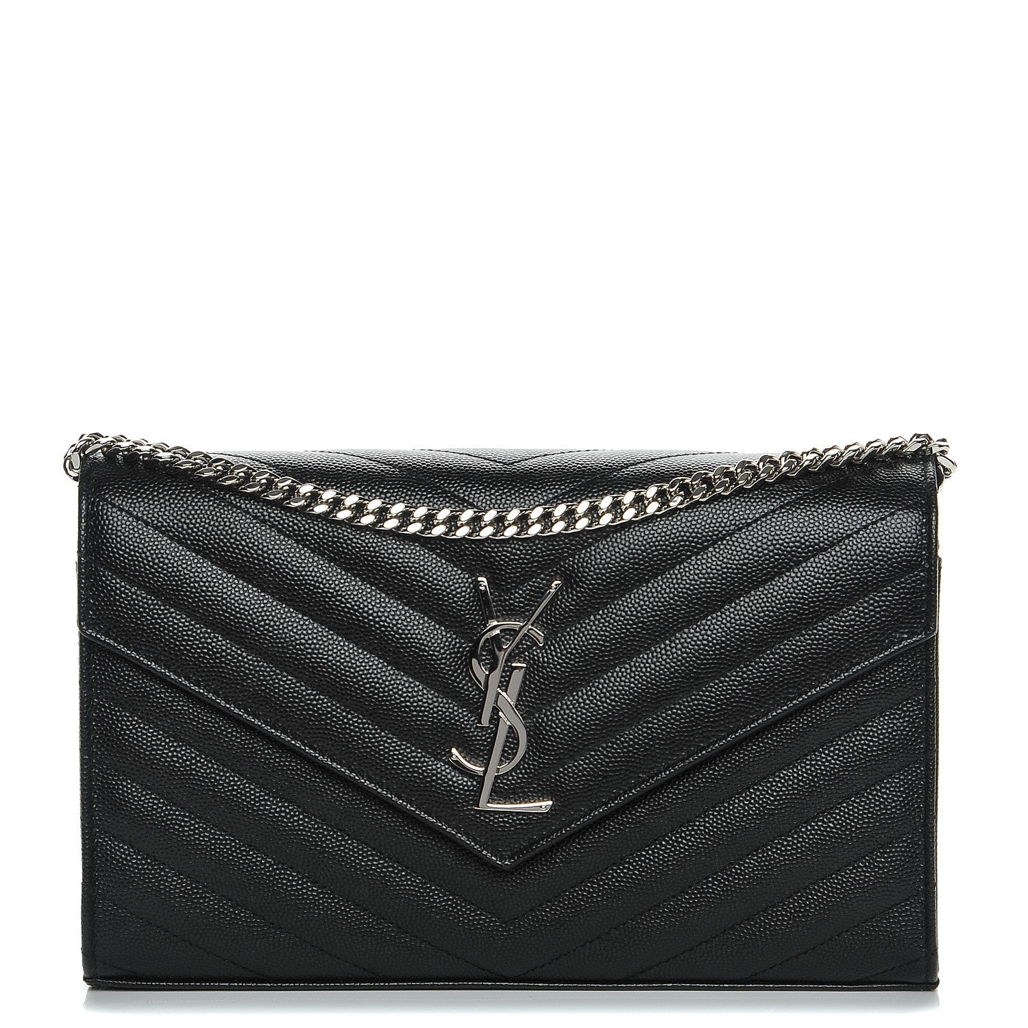 Saint Laurent Grain De Poudre Matelasse Chevron Monogram Chain Wallet Black 1 of 7