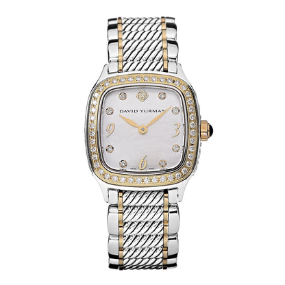 David Yurman Stainless Steel 18K Yellow Gold Diamond Mother of Pearl 25mm Thoroughbred Quartz Watch 1 of 8