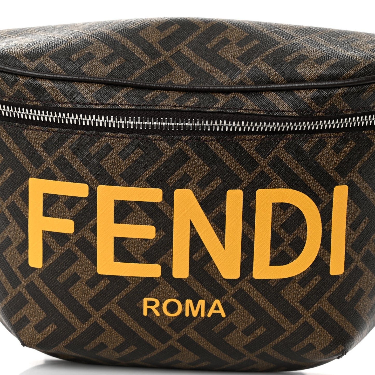 Shiny Glazed Fabric Vitello Cover FF 1974 Logo Belt Bag Tobacco Moro Giallo Ebano
