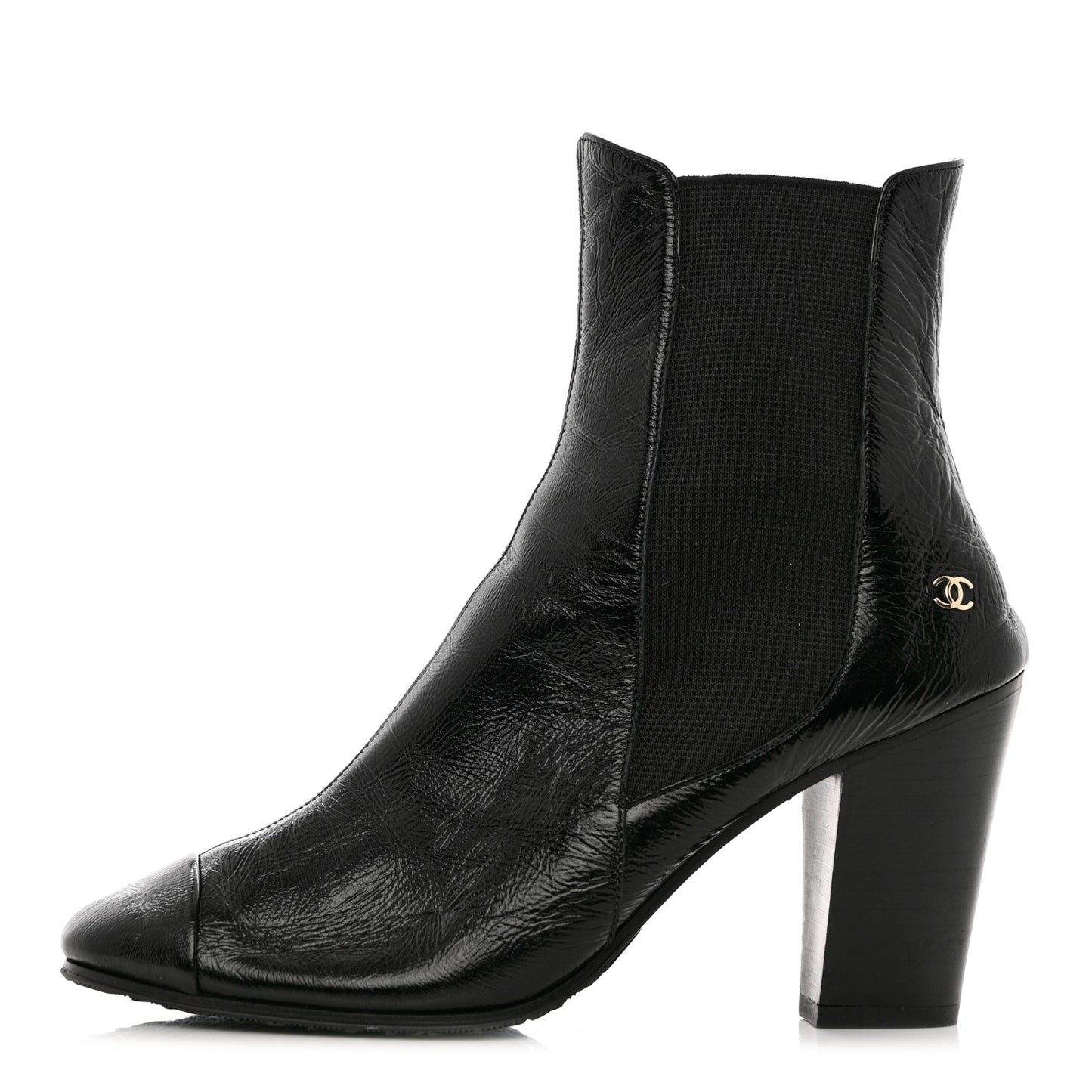 Lambskin Patent Cap Toe Ankle Boots 37 Black