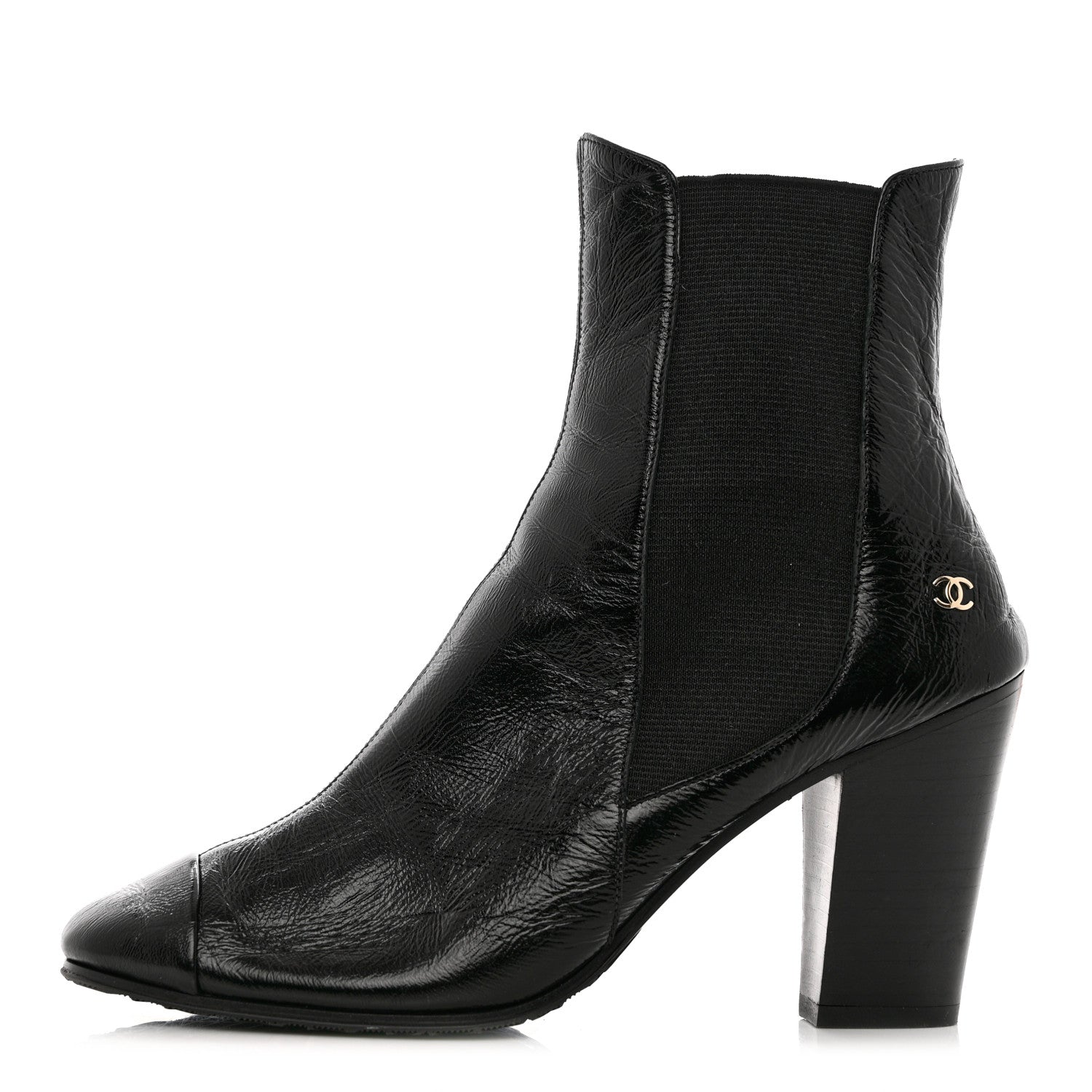 Chanel Lambskin Patent Cap Toe Ankle Boots 37 Black 1 of 8