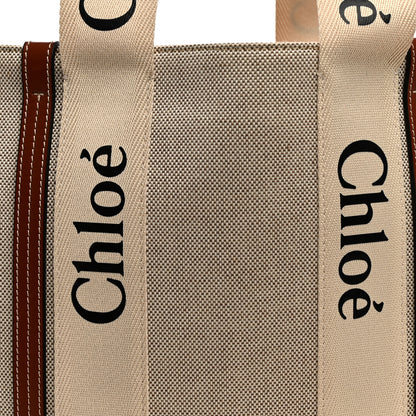 Chloe Cotton Calfskin Large Woody Ribbon Tote White Brown 8 of 10