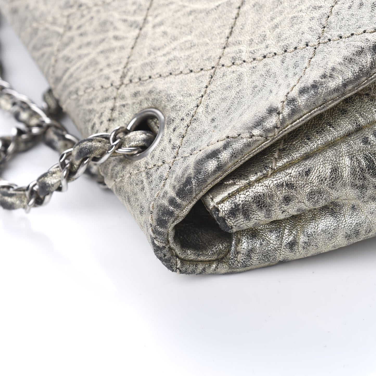 Distressed Metallic Lambskin Quilted Le Marais Ligne Flap Gold
