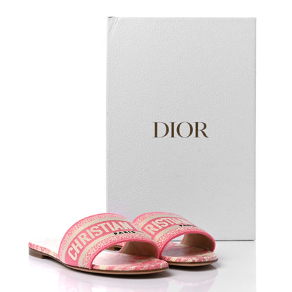Christian Dior Canvas Toile de Jouy Embroidered Dway Flat Slide Sandals 37 Off White Pink 9 of 9