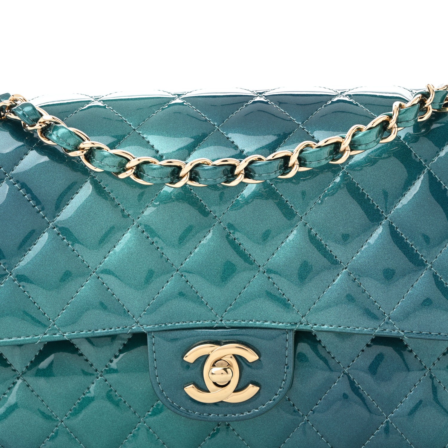 Chanel Shaded Patent Calfskin Quilted Medium Double Flap Green Blue 8 of 10