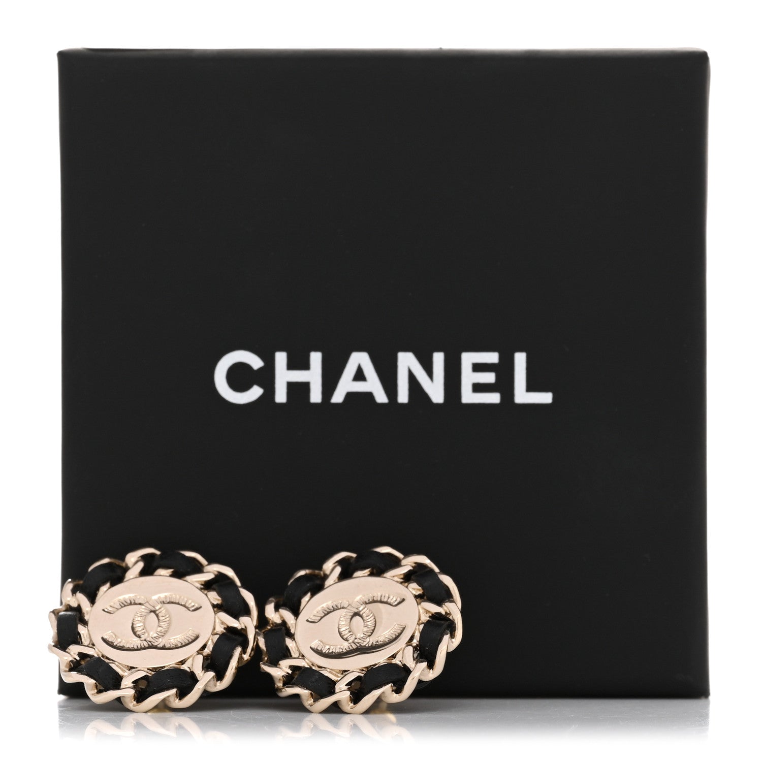 Chanel Crystal Lambskin Chain CC Stud Earrings Black Gold 5 of 5
