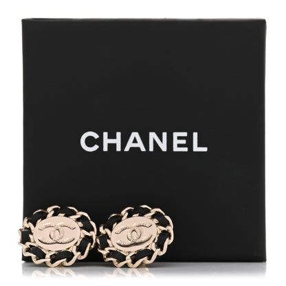 Chanel Crystal Lambskin Chain CC Stud Earrings Black Gold 5 of 5