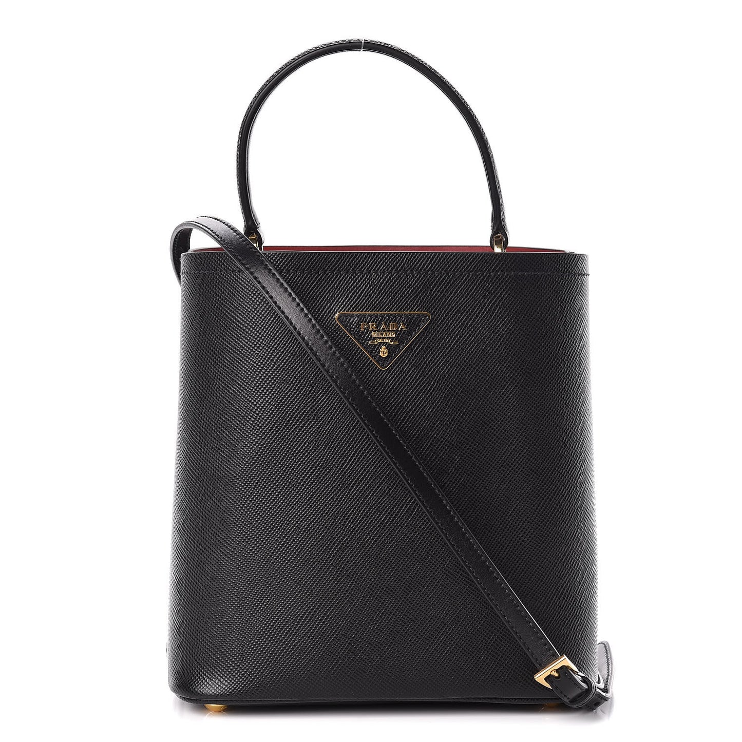 Saffiano Cuir Medium Panier Bucket Bag Black Fuoco