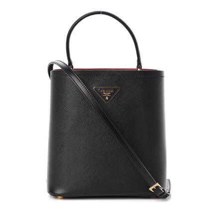 Prada Saffiano Cuir Medium Panier Bucket Bag Black Fuoco 1 of 9