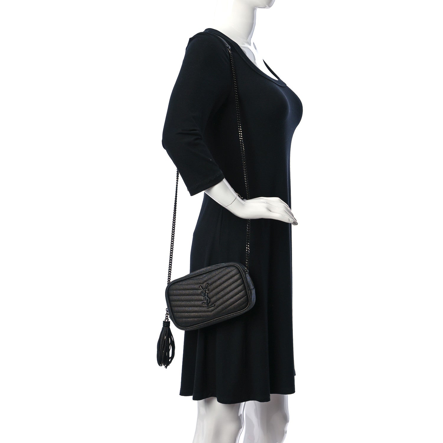 Saint Laurent Grain De Poudre Matelasse Monogram Mini Lou Camera Bag Black 2 of 11