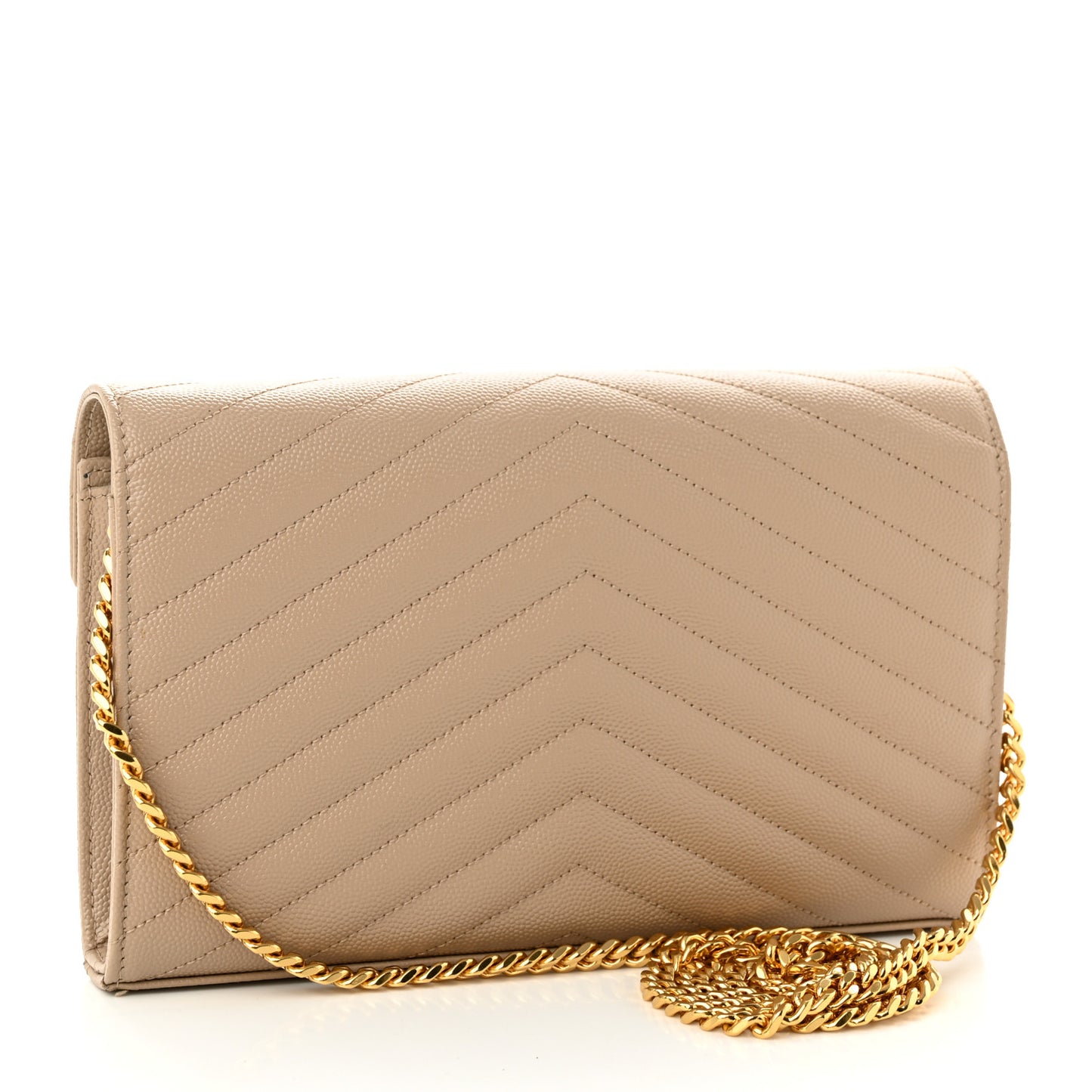 Grain De Poudre Matelasse Chevron Monogram Chain Wallet Deep Beige